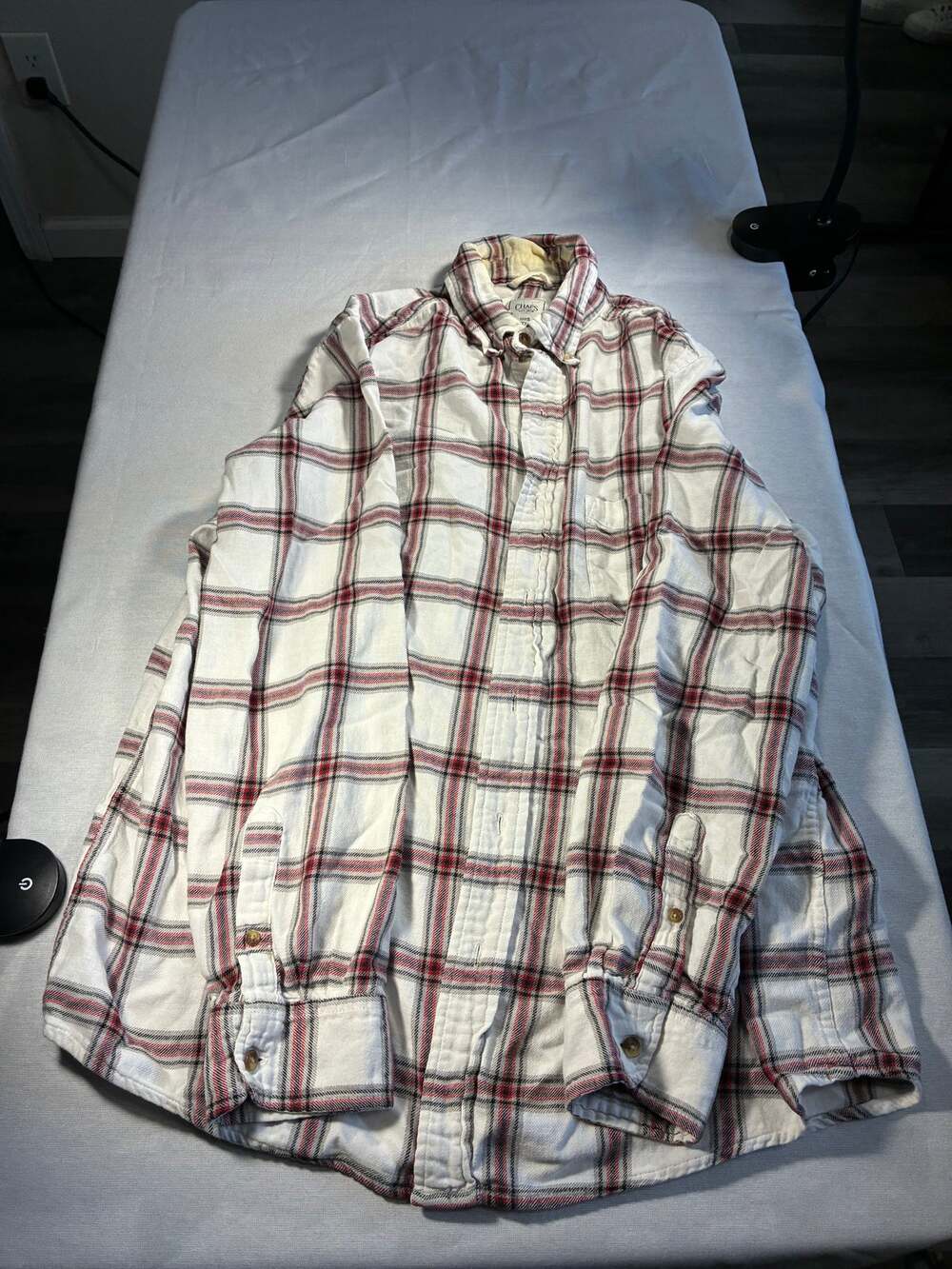 Chaps White Red Plaid 100% Cotton Flannel Shirt Classic Preppy Size M